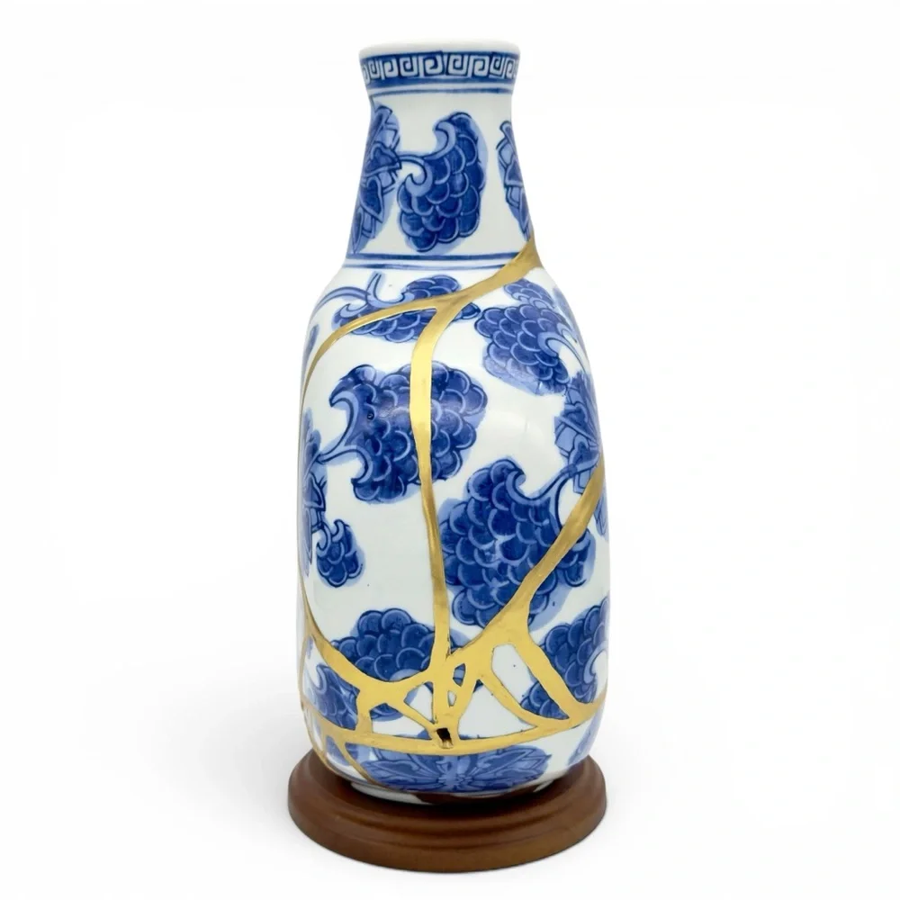Kintsugi Vase Chinese Porcelain Moon Flask Gold Crack Art Personal Growth Gift - Picture 11 of 14